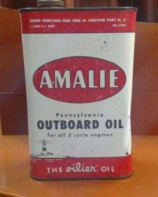 Vintage Amalie Outboard Motor Oil Can Great Graphics Rare Flat Quart
