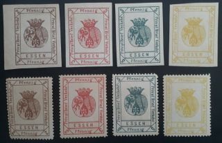 Rare C.  1890 Germany 8 Local Verkehr Essen Private Postage Stamps