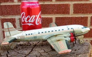 Rare Vintage Tin Twa Litho Friction Airplane Japan Made