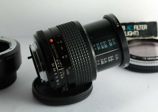 rare Minolta MD Macro Rokkor 50mm f/3.  5 MF Lens,  1:1 Adapter w/ filter & caps 3