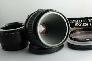 rare Minolta MD Macro Rokkor 50mm f/3.  5 MF Lens,  1:1 Adapter w/ filter & caps 6