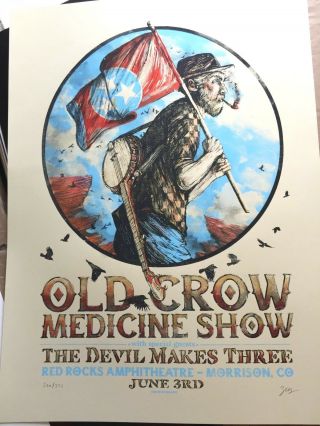 Rare Old Crow Medicine Show 2015 Red Rocks Co Poster Print S/n Signed Zeb Love