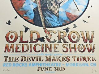 Rare Old Crow Medicine Show 2015 Red Rocks CO Poster Print S/N SIGNED Zeb Love 3