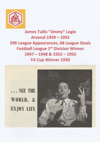 Jimmy Logie Arsenal 1939 - 1955 Rare Hand Signed Annual Cutting