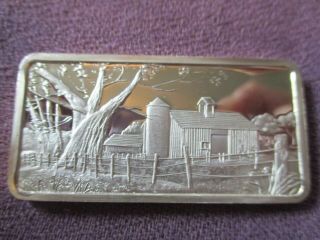 The American Farm Rare 1 Troy Oz.  999 Fine Silver Art Bar Details Ed