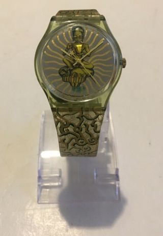 Swatch Swiss Tai Sun Ag 1994 Colourful Gold Buddha Watch - Rare - S&r