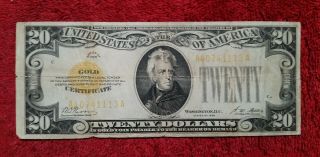 1928 Series $20.  00 Gold Certificate - Wood/mellon Sigs - Rare Note