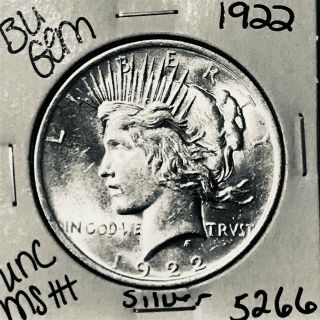 1922 P Bu Gem Peace Silver Dollar Unc Ms,  U.  S.  Rare Coin 5266
