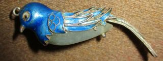 Rare Wintage Cloisonne Blue Bird With Long Tail Jade Abdomen Pendant