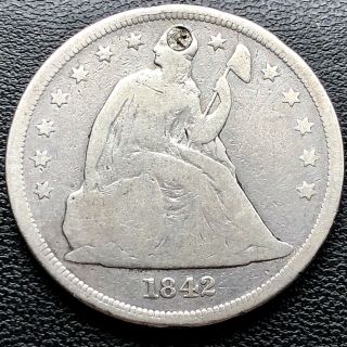 1842 Seated Liberty Dollar One Dollar $1 Rare Circulated 18556