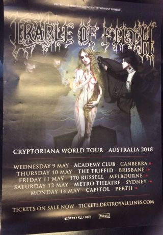 Rare Cradle Of Filth Cryptoriana World Tour Australian Dates Poster May 2018