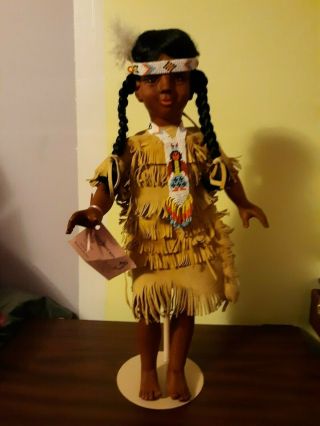 Kelly Wood kids wooden carved native american cherry jointed doll 1991 art rare 2