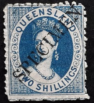Rare 1880 - Queensland Australia 2/ - Blue Chalon Head Stamp Specimen