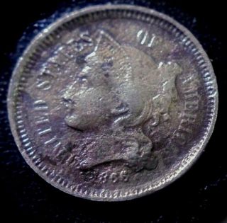 Rare Au - Bu 1866 3 Cent Nickel 3c Piece " Trime " Old Type Coin