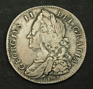 1746,  Great Britain,  George Ii.  Silver ½ Crown Coin.  Rare Historical Lima Issue