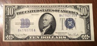 1934 D $10 Bill Silver Certificate Ten Rare And