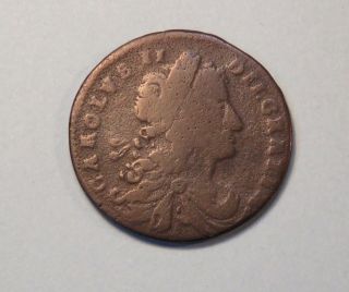 1683 Ireland 1/2 Penny Copper World Coin Irish Charles Ii Harp Crown Ire Rare