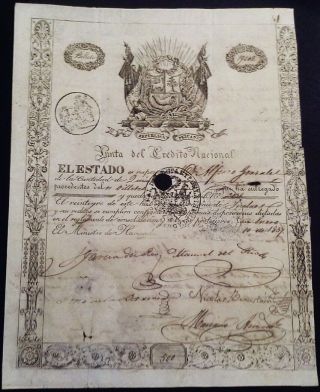 Peru Lima 1837 Republica Estado Junta Credito Nacional 500 Pesos Rare Document