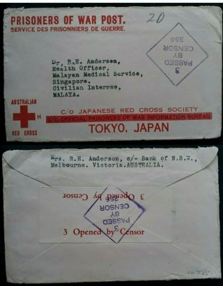 Rare C1943 - Australia Red Cross Prisoner Of War Cover - Tokyo Japan