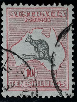 Rare 1932 - Australia 10/ - Grey&pink Kangaroo Stamp Var Short Spencers Gulf