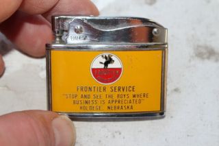 Rare Vintage Frontier Rarin To Go Gas Station Metal Cigarette Lighter Sign