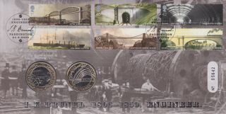 Gb Stamps First Day Cover 2006 Isambard Brunel & Rare Uncirculated 2 X £2 Coin