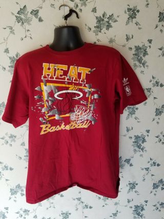 Rare Vintage 80s Adidas Miami Heat Nba Basketball T - Shirt Red Mens Large L Euc