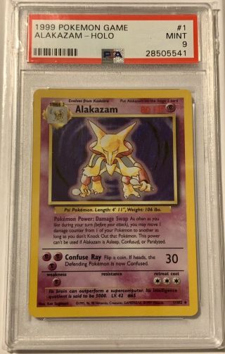 1999 Pokemon Game Alakazam Psa 9 Holo Base Set Unlimited