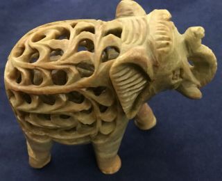 Collectible Rare Carved Jade Elephant With Carved Baby Inside; Trunk Up For Luck