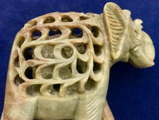 COLLECTIBLE RARE CARVED JADE ELEPHANT WITH CARVED BABY INSIDE; TRUNK UP FOR LUCK 7