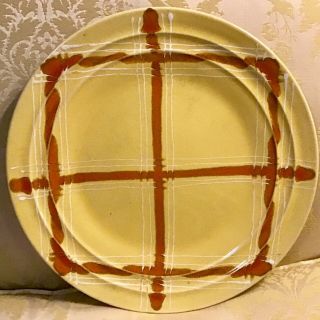 Pacific Pottery Hostess Ware Yellow Plaid Hand Painted 11 " Dinner Plate Rare
