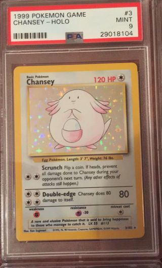 Pokemon - 1999 Pokemon Game 3 Chansey - Holo Card 3/102 Psa 9 Unlimited Base Set