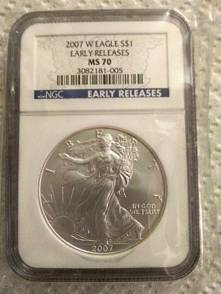 2007 W Burnished Silver Eagle Ngc Ms70 Early Releases Blue Label Rare Coin