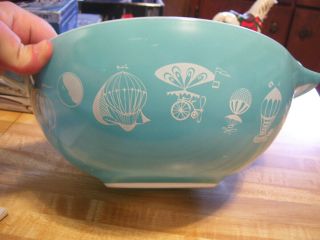 Rare Pyrex 444 Turquoise Hot Air Balloon Pattern Large Chip And Dip Bowl Scarce