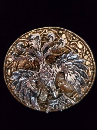 RARE Vtg Sz 3 RING SIGNED ART Heraldic Cosplay Phoenix Crown Gold Tn 1 3/8” Dia 3