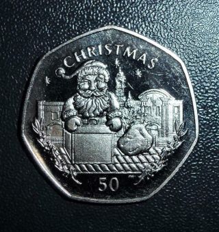 Rare 1998 Unc Gibralter Santa In Chimney Xmas 50p Coin