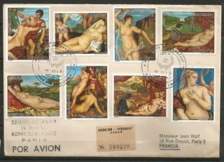 Paraguay 1977 Paintig Art Nude Tiziano Posted To France F.  D.  C.  //super Rare//