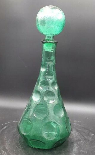 Vintage Retro Italian Green Genie Decanter Glass Bottle (rare) Ornament.