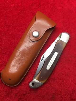 Vintage Schrade Old Timer Pocket Knife 1250t With Rare Dietzgen Leather Case
