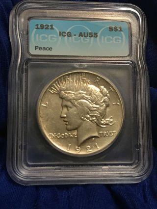 1921 Silver Us $1 Peace Dollar Graded Icg - Au55 Coin Brilliant Rare