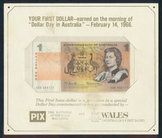 Australia: 1966 $1 Coombs - Wilson Pix - Bank Of Nsw " Your First Dollar " - Rare