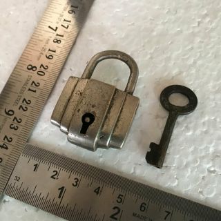 Old Antique Solid Brass Padlock Lock With Key Small Or Miniature Rare Shape