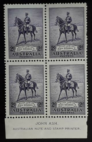 Rare 1935 - Australia Ash Imp Blk 4x2/ - Bright Violet Silver Jubilee Stamps