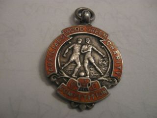 Rare Old 1937 Wood Green Football Cup Competition Enamel Hallmarked Silver Medal