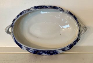 Antique W.  & E.  Corn.  England Flow Blue Casserole Dish w/Lid 10.  75” RARE 4