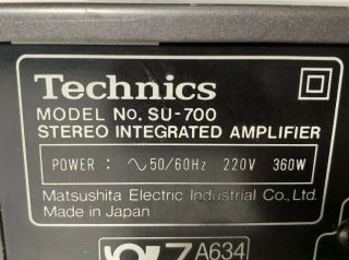 Vintage Technics SU - 700 Stereo Integrated Amplifier (1986 - 88) - Rare & HTF 7