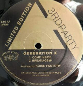Generation X 3rd Party Vinyl 12 " Rare Jungle Hardcore