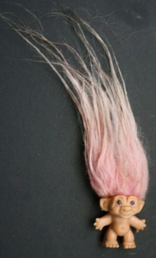 Vintage 1964 S.  H.  E.  Troll Pencil Topper Pink Hair With Rare Lavendar Eyes