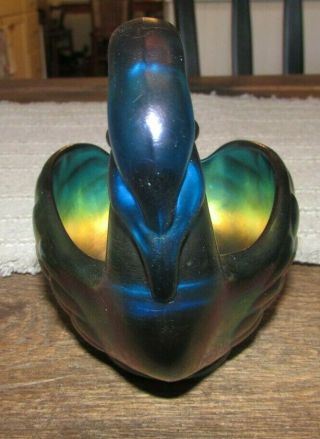 Rare Robert Hansen Signed Carnival Iridescent Art Glass Swan Bowl Dish 3