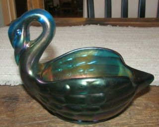 Rare Robert Hansen Signed Carnival Iridescent Art Glass Swan Bowl Dish 4